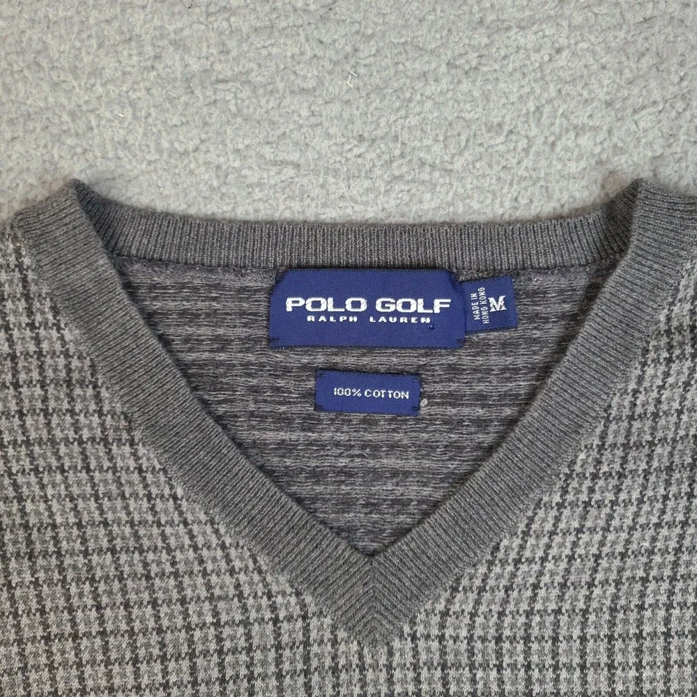 Polo Golf Ralph Lauren Sweater Mens Medium Gray V Neck‎ Knit Cotton Geometric